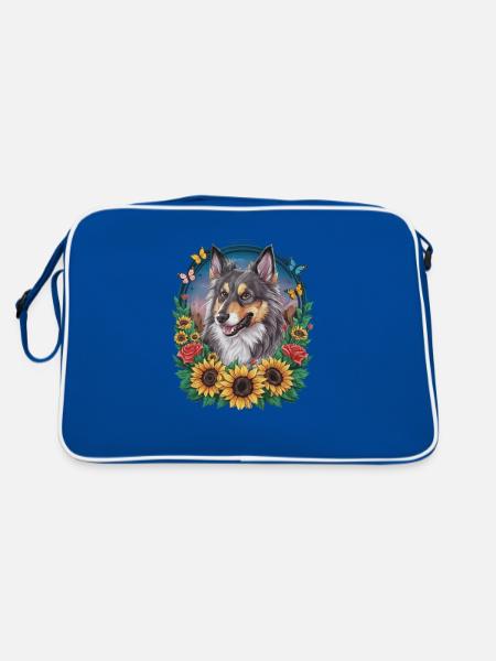 Chien d’élan norvégien avec roses, papillons - Sac Retro - bleu/blanc - Dos