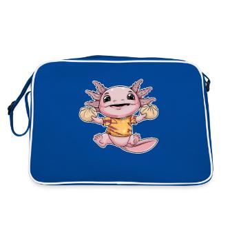 Kawaii Axolotl mit Decke und - Retro Tasche - Blau/Weiß - Hinten