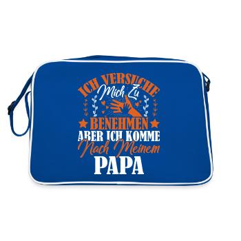 Ich versuche mich zu benehmen, aber ich komme ... - Retro Tasche - Blau/Weiß - Hinten