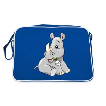 Mignon bébé rhinocéros timide à la camomille - Sac Retro - bleu/blanc - Dos