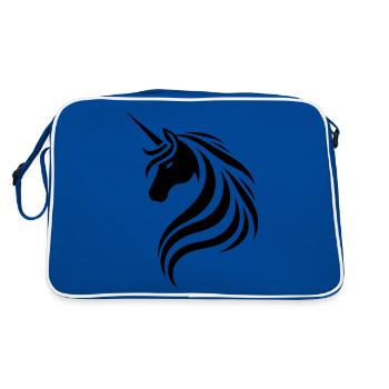 Einhorn-Mystik: Silhouettenkopf-Logo - Retro Tasche - Blau/Weiß - Hinten