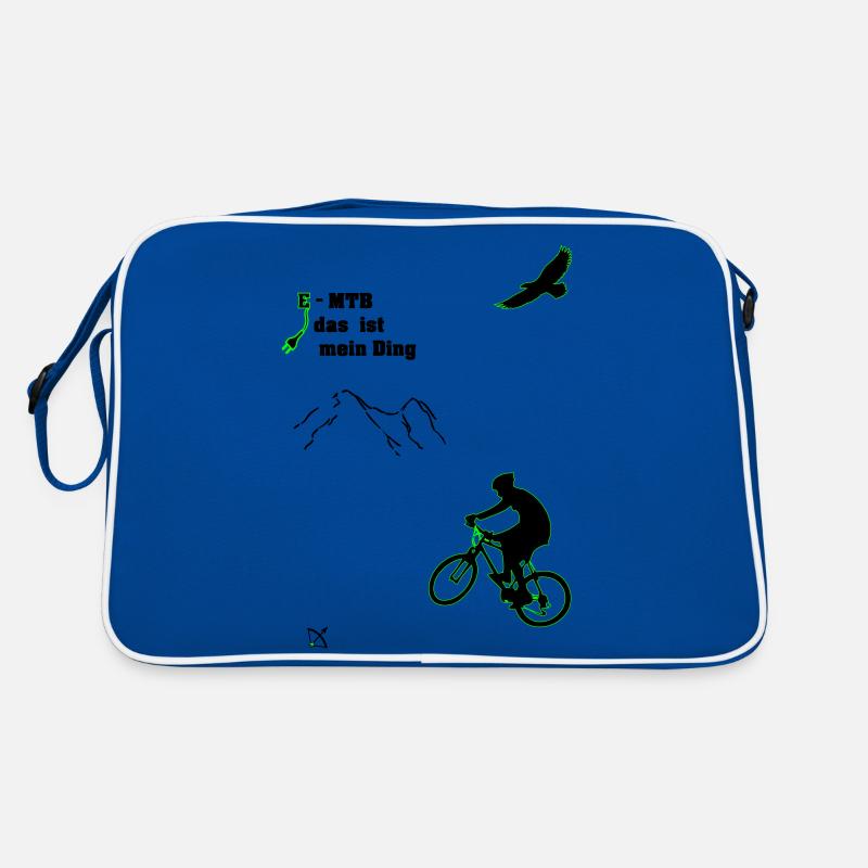E MTB in den Bergen - Retro Tasche - Blau/Weiß