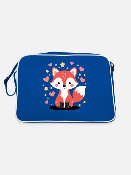 Kawaii Fox with Hearts and Stars - Retro Bag - blue/white - Back