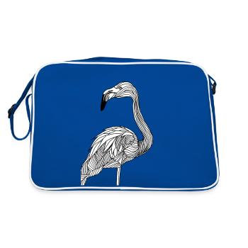 Linien Kunst Flamingo #bird - Retro Tasche - Blau/Weiß - Hinten