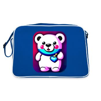 Niedlicher süßer Teddybär mit Herz - Retro Tasche - Blau/Weiß - Hinten
