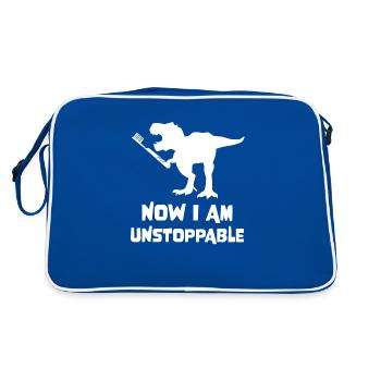 Dino with toothbrush T-Rex Funny Unstoppable - Retro Bag - blue/white - Back