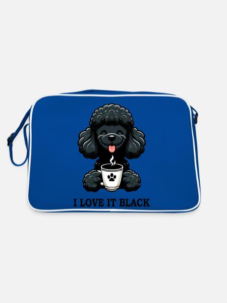 Black Poodle Coffee I Love It Black - Retro Bag - blue/white - Back