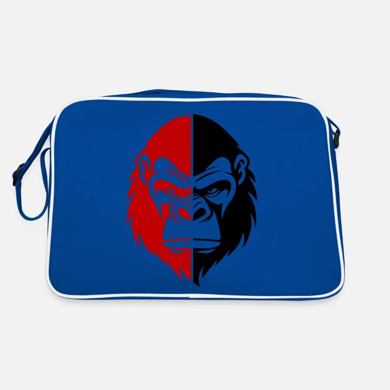 Gorilla Kopf - Retro Tasche - Blau/Weiß