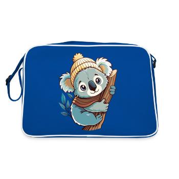 Niedlicher Koala mit Schal und Pudelmütze. - Retro Tasche - Blau/Weiß - Hinten