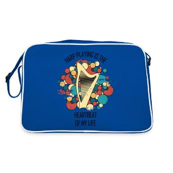 Harp Gift Musical Instrument Musician Plucking - Retro Bag - blue/white - Back