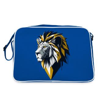 Minimalistischer Löwenkopf - Retro Tasche - Blau/Weiß - Hinten