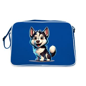 Karikatur Husky - Retro Tasche - Blau/Weiß - Hinten