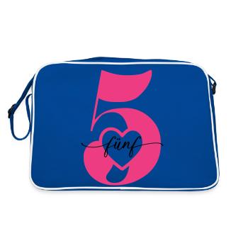 Ziffer Fünf 5 mit Herz - Retro Tasche - Blau/Weiß - Hinten