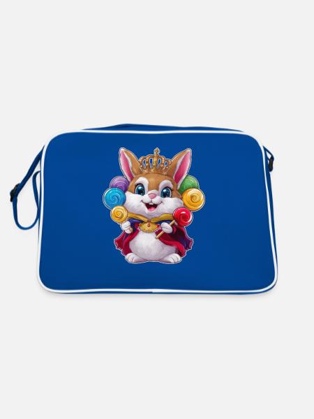 Kawaii Hase mit Krone und Lutschern - Retro Tasche - Blau/Weiß - Hinten