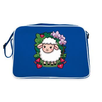 Cute Kawaii Sheep with Strawberries & Orchids - Retro Bag - blue/white - Back