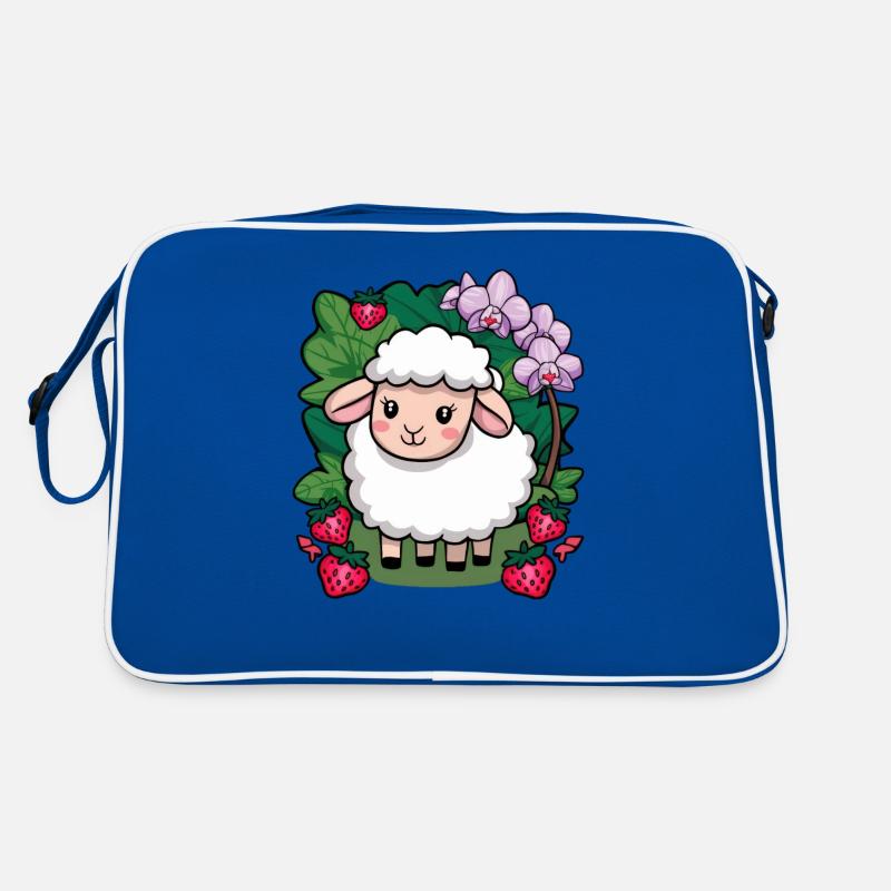Süßes Kawaii Schaf mit Erdbeeren & Orchideen Retro Tasche