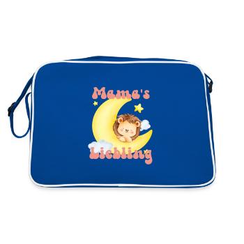 Mamas Liebling kleiner Löwe schläft im Mond - Retro Tasche - Blau/Weiß - Hinten