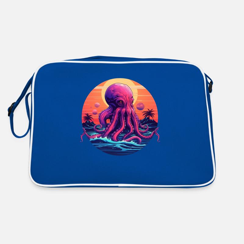 Octopus 80s synthwave 1 without stroke - Sac Retro - bleu/blanc