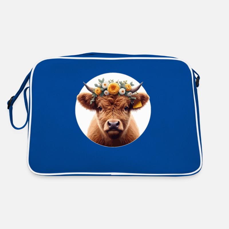 Veau Highlander avec fleurs 2 Sac Retro