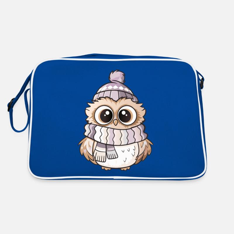 Chouette mignonne avec écharpe et chapeau à pompon. Sac Retro