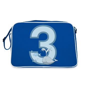 Zahl 3 - Retro Tasche - Blau/Weiß - Hinten