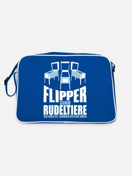 Flipper sind Rudeltiere | Pinball Farben änderbar - Retro Tasche - Blau/Weiß - Hinten