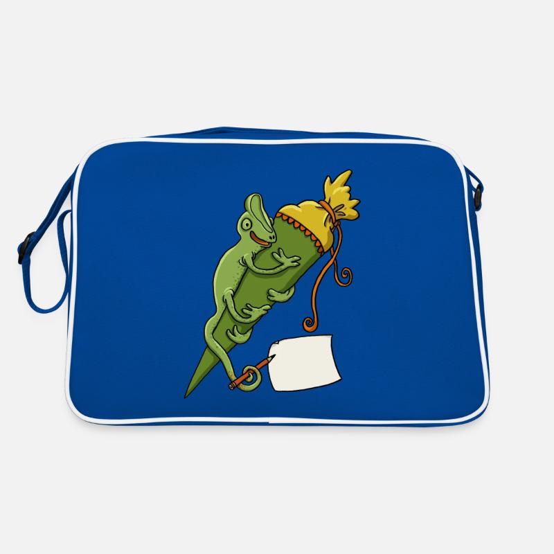 Caméléon avec cône d’école et bout de papier - Sac Retro - bleu/blanc