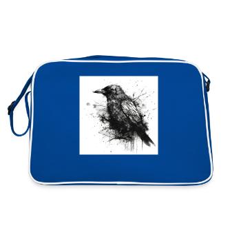 Black crow - gloomy illustration - Retro Bag - blue/white - Back