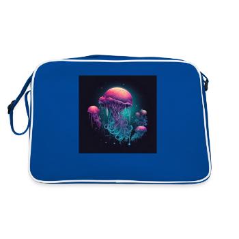 Neonfarbene Qualle schwimmt im Meer - Retro Tasche - Blau/Weiß - Hinten