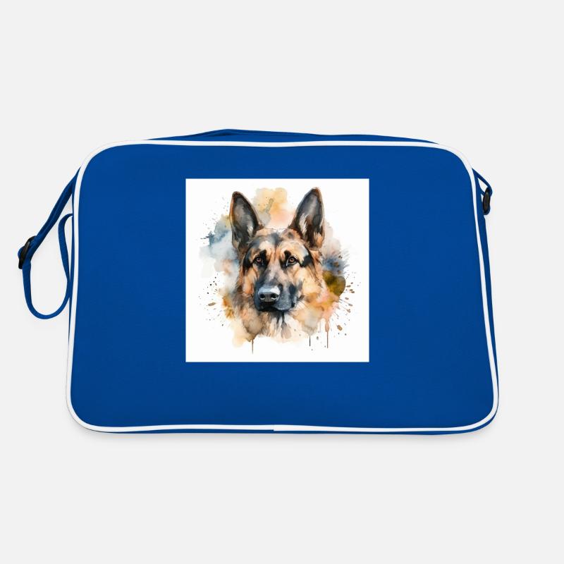 Hundekopf Deutscher Schäferhund, Illustration - Retro Tasche - Blau/Weiß