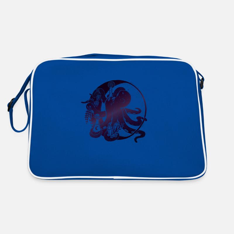 Witchy Octopus Illustration - Retro Tasche - Blau/Weiß
