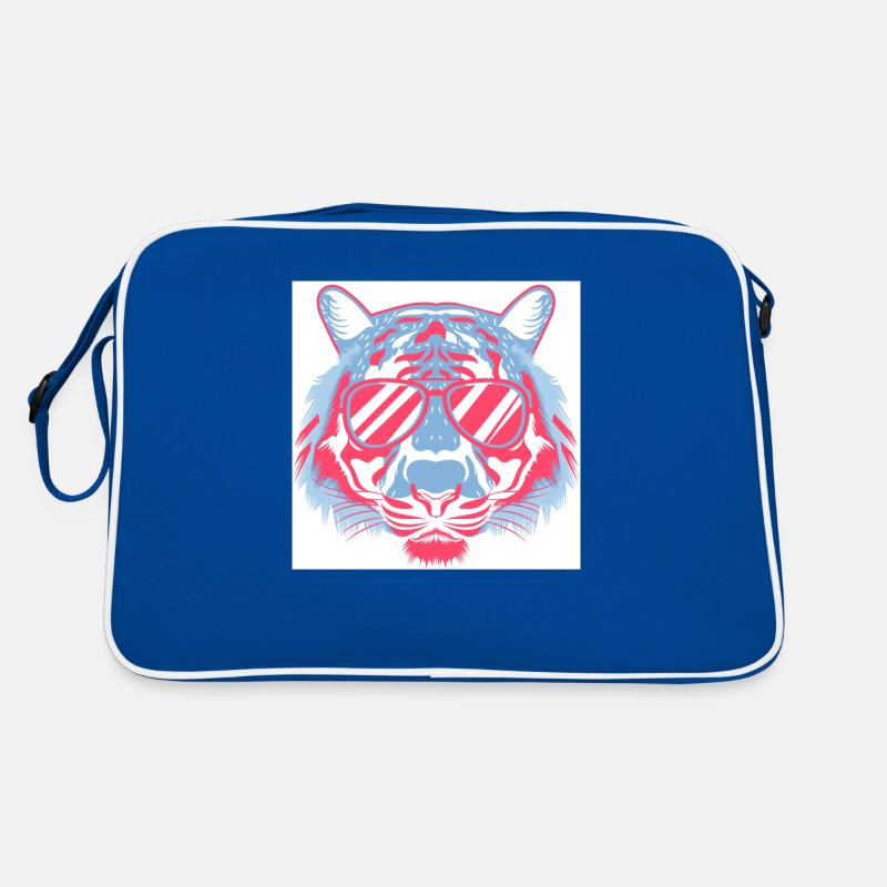 Tiger mit Sonnenbrille - Retro Tasche - Blau/Weiß