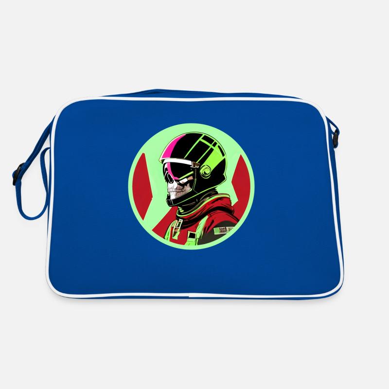 Schädel in einem Helm - Retro Tasche - Blau/Weiß