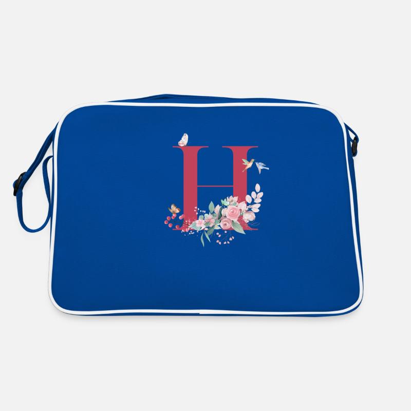 Buchstabe h floral - Geschenkidee - Retro Tasche - Blau/Weiß