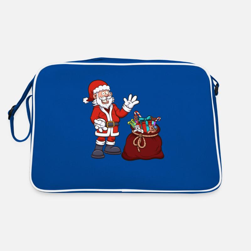 Weihnachtsmann mit Geschenktüte - Retro Tasche - Blau/Weiß