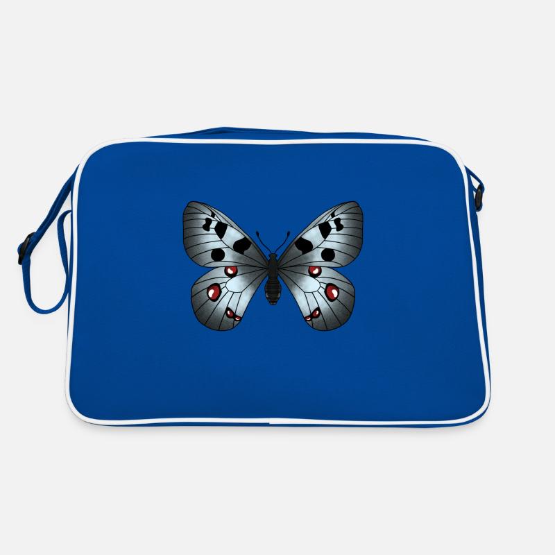 Schmetterling grau - Retro Tasche - Blau/Weiß