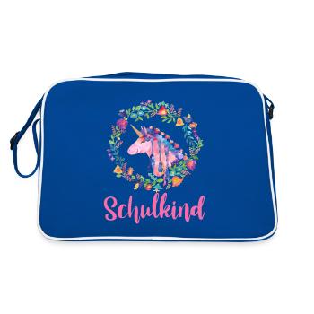 Licorne Fleurs Coloré Écolier - Sac Retro - bleu/blanc - Dos