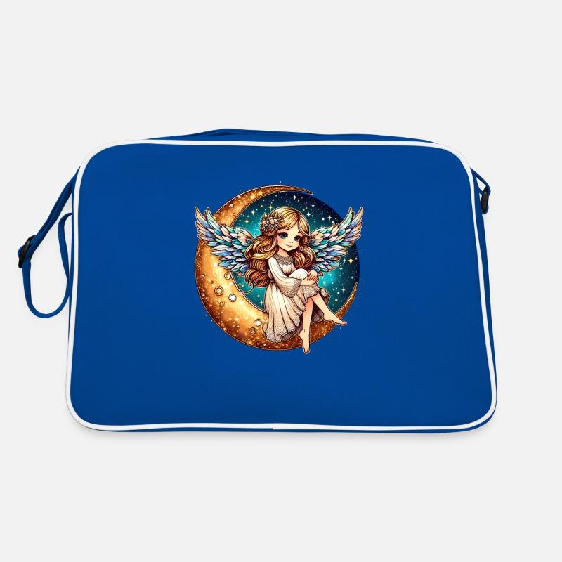 Süßes Engelsmädchen auf Halbmond - Farbgrafik Retro Tasche