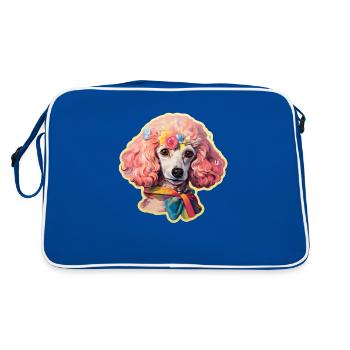 Pudelkopf mit Accessoires - Retro Tasche - Blau/Weiß - Hinten