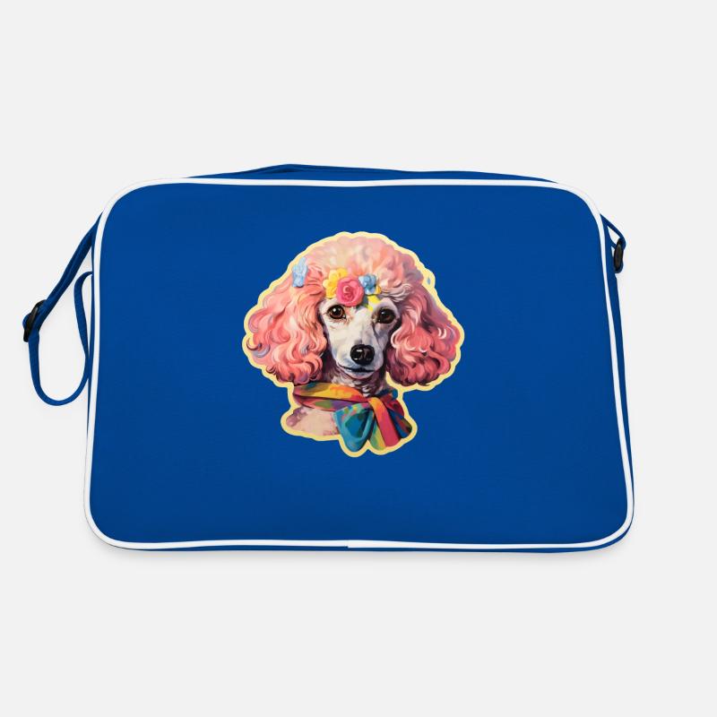 Pudelkopf mit Accessoires - Retro Tasche - Blau/Weiß