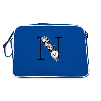 Lettre n floral noir et blanc - Sac Retro - bleu/blanc - Dos