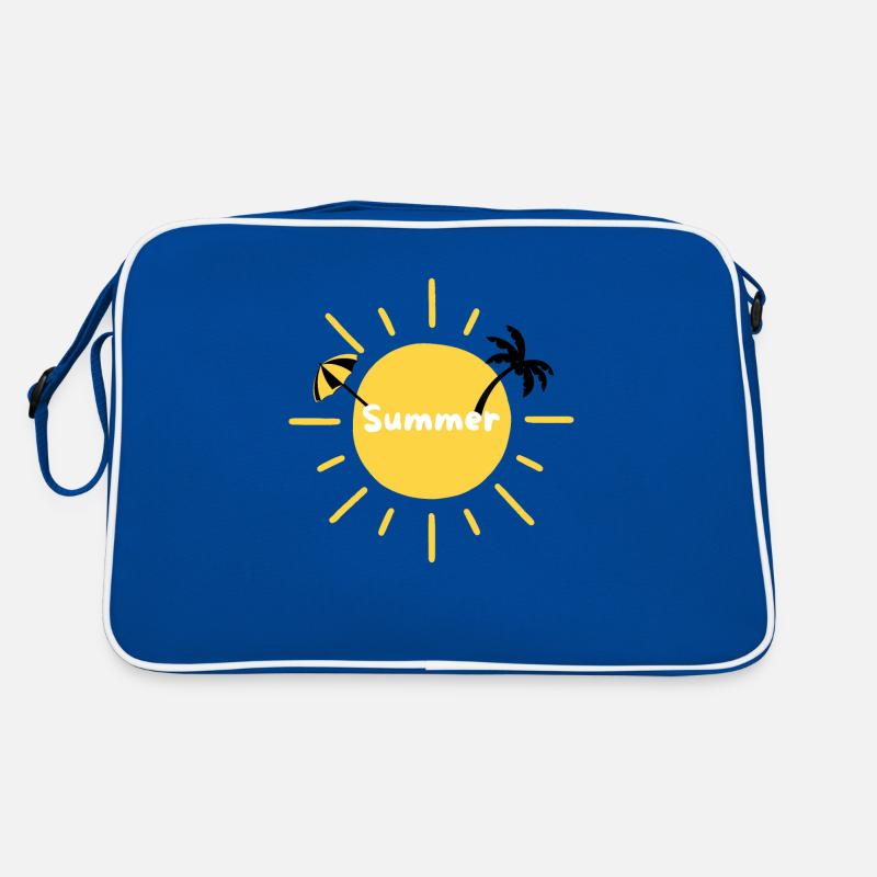 Summer Sun, Palm Tree and Parasol - Retro Bag - blue/white