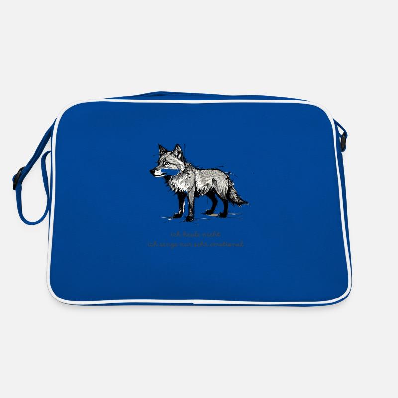 Wolf Spruch "Ich heule nicht, ich singe nur sehr e - Retro Tasche - Blau/Weiß