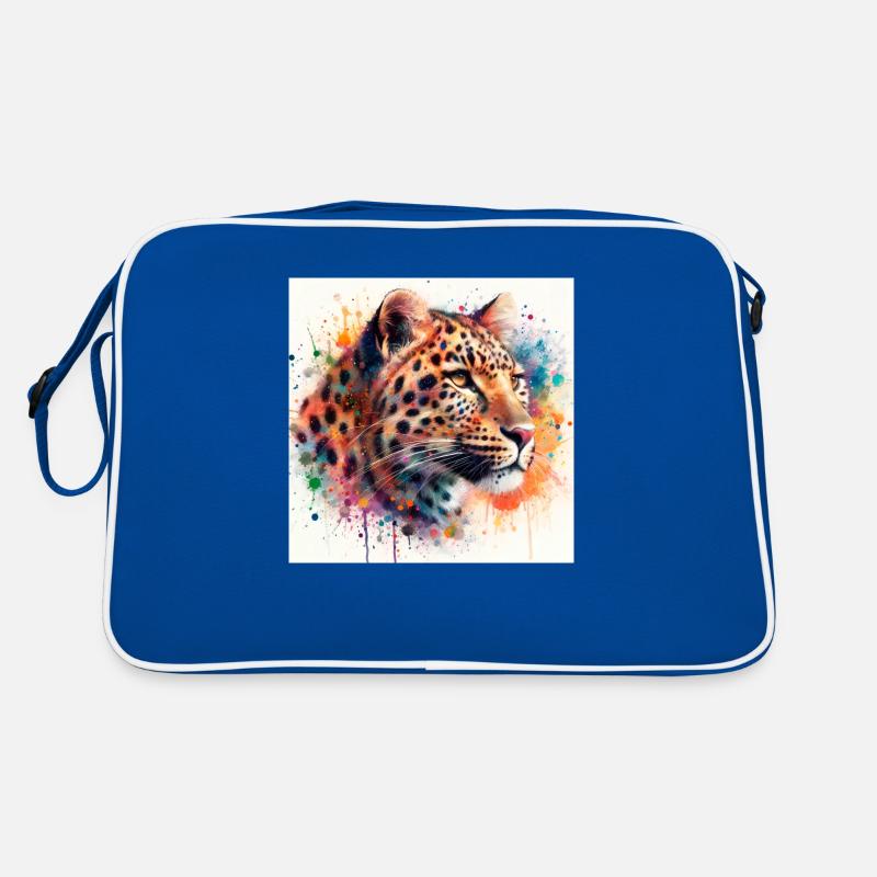 Leopard im Aquarell - Retro Tasche - Blau/Weiß
