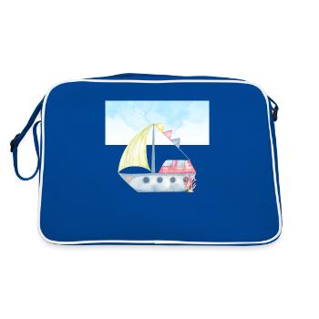 Watercolour Sailboat Illustration - Nautical Theme - Retro Bag - blue/white - Back