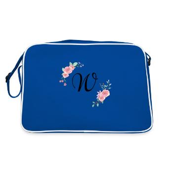 Rosa Blumenbuchstabe w - Retro Tasche - Blau/Weiß - Hinten