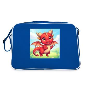 Red Chibi Dragon - Retro Bag - blue/white - Back