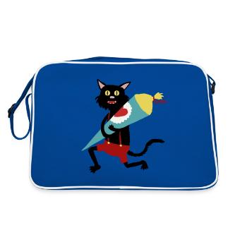 Katze_Schultüte - Retro Tasche - Blau/Weiß - Hinten