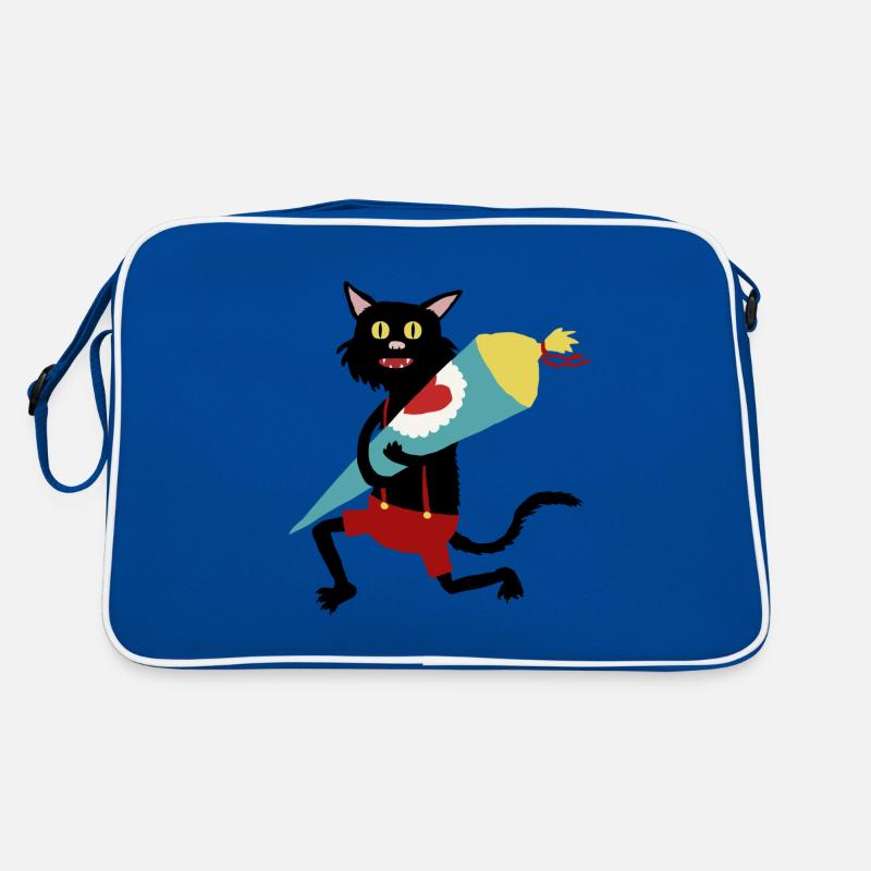 Katze_Schultüte - Retro Tasche - Blau/Weiß