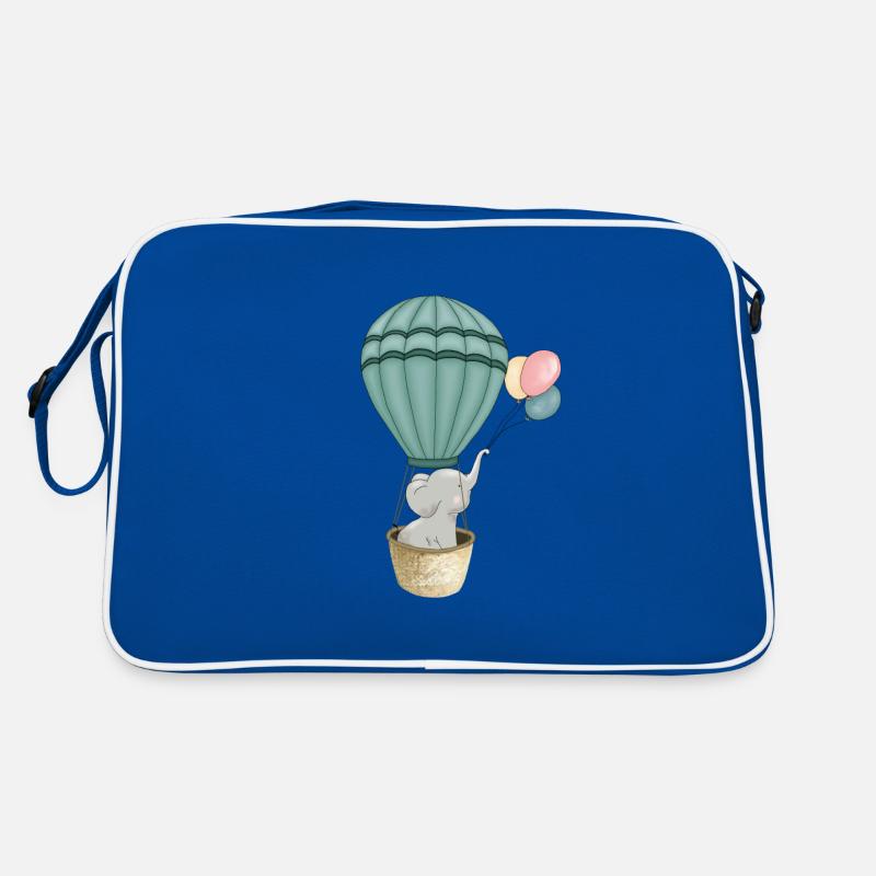 Süßer Comic Elefant im Heissluftballon - Retro Tasche - Blau/Weiß
